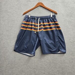 Fair Harbor Men Swimwear‎ L Blue Swim Trunks Striped Activewear Zipper 5" Inseam